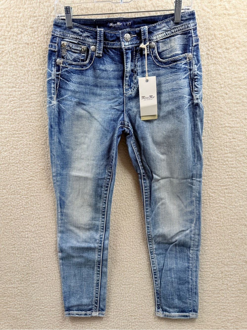 Miss Me Medium Wash Blue Curvy Ankle Skinny Jeans with Embellished back 27 New